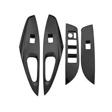 Imagem de TOTMOX Compatível com Toyota Corolla 2019-2021 Fibra de Carbono Interruptor de Controle de Elevação da Janela do Automóvel Tampa do Painel do Painel do Interruptor da Fechadura da Porta de Moldagem, 4 PCS/Conjunto