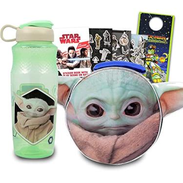 Imagem de Conjunto de lancheira Baby Yoda – Pacote de uma lancheira Mandalorian, garrafa de água The Child, adesivos, mais | Kit de material escolar Star Wars para crianças