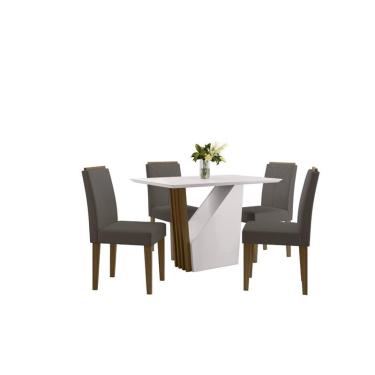 Imagem de Conjunto Sala de Jantar Veneza 1,20m x 0,80m e 4 Cadeiras Amanda Imbuia / Off White / Veludo Cinza - New Ceval