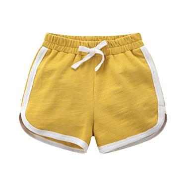 Imagem de Calção de banho para meninos e meninas, shorts de algodão, atlético, para corrida, para crianças (amarelo, 7 a 8 anos)