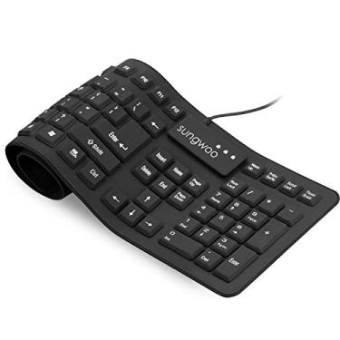 Imagem de Teclado de silicone dobrável Sungwoo com teclado padrão com fio USB à prova d'água para notebook PC, tamanho completo (preto)