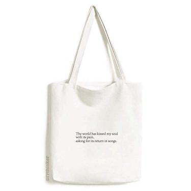 Imagem de Bolsa de lona com citação de poesia World Kissed My Soul sacola de compras casual bolsa de mão
