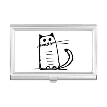 Imagem de Cat Smile Sit Black Line Porta-cartões de visita Carteira de bolso