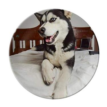 Imagem de Placa decorativa de porcelana para quarto de cachorro Husky para sala de jantar