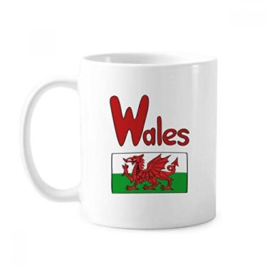 Imagem de Caneca clássica da bandeira do país de Gales com estampa verde vermelha copo de cerâmica branco com alça presente de 350 ml