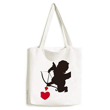 Imagem de Bolsa de lona com estampa de coração e anjo do Cupido Amor Bolsa de compras casual