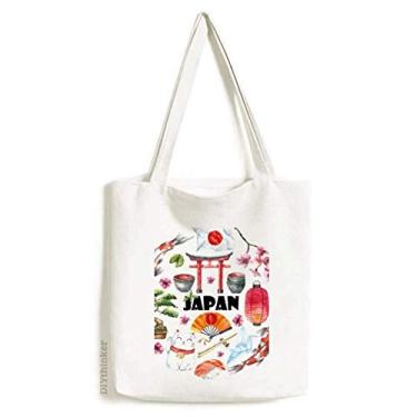 Imagem de Bolsa de lona japonesa fofa em aquarela estilo japonês, bolsa de compras casual
