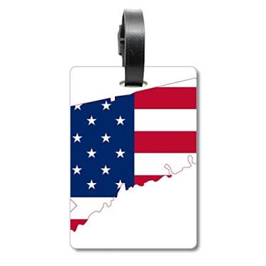 Imagem de Connectic USA Mapa Estrelas Tripes Bandeira Forma Bolsa de Mala Etiqueta Cartão de Bagagem Pendurado Scutcheon Etiqueta