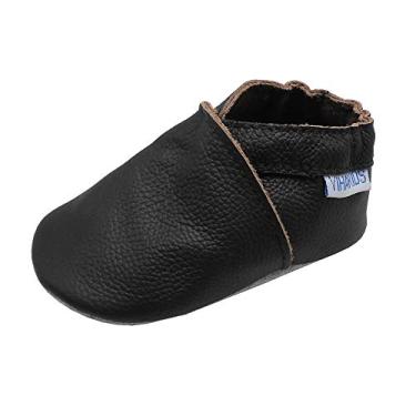 Imagem de YIHAKIDS Sapatos de couro para bebê, sola macia, mocassins para primeira caminhada, bebês, meninos, meninas, chinelos de engatinhar, sapatos de cor sólida, Marrom escuro - A, 18-24 Months Toddler