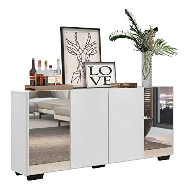 Imagem de Aparador Buffet 4 Portas com Espelho e Pés Quadrados Vegas Multimóveis V3563 Branco/preto