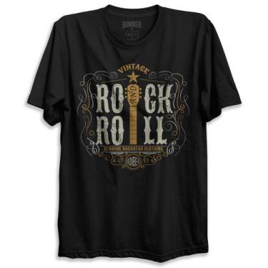 Imagem de Camiseta Preta Rock And Roll Vintage Bomber Rockstar Rock Blues