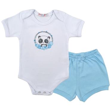 Imagem de Conjunto Body Manga Curta Bordado Panda e Short Tapa Fralda - Roupa Bebê Menina Menino-Masculino