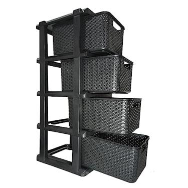 Imagem de Gaveteiro plastico rattan 04 gavetas com rodizio preto