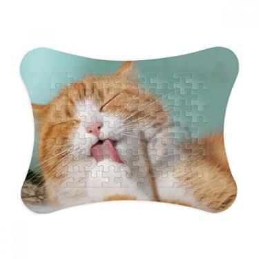 Imagem de Armações amarelas gato animal de estimação lamber moldura decoração de imagem quebra-cabeça ornamento jogo