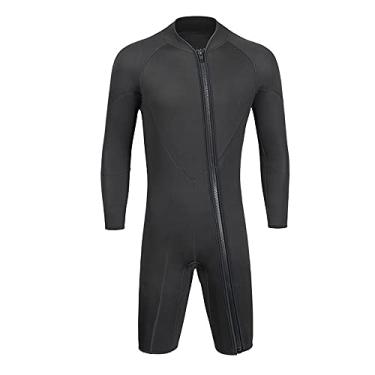 Imagem de Roupa de mergulho masculina curta 3 mm fato de mergulho de inverno com zíper frontal para mergulho, snorkel, surf, natação, preto, tamanho M