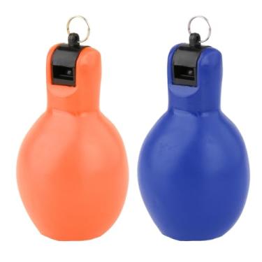 Imagem de shamjina 2pcs apitos de aperto de mão, apito de treinadores, apito esportivo portátil de pvc macio, apito de treinador para caminhadas ao ar livre futebol, Laranja e Azul