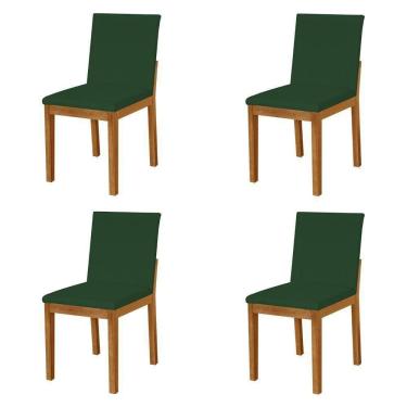 Imagem de Kit 4 Cadeiras De Jantar Estofadas Em Veludo Verde Base Madeira Maciça Mel Verde