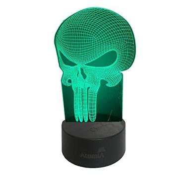 Imagem de Abajur Luminária Decoração Led 3d Caveira Justiceiro Punisher Com Controle Remoto Que Possibilita Alternar Entre 16 Cores Acompanha Cabo USB