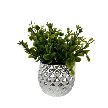 Imagem de Vaso cachepot prata em alto relevo 3D decoração casa