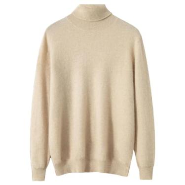 Imagem de Suéter masculino de inverno 100% caxemira pulôver gola rolê manga longa casual slim fit suéter, Bege, P
