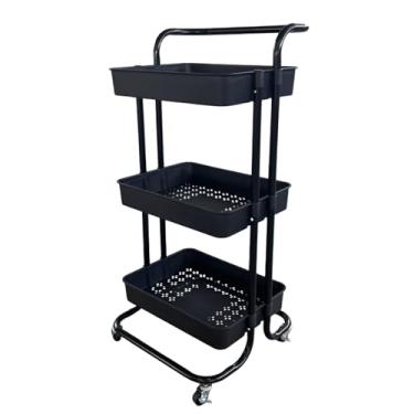 Imagem de Carrinho Organizador Fruteira Multiuso 3 Prateleiras com Alça e Rodízios Preto