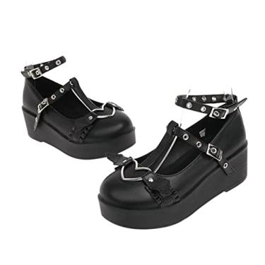 Imagem de GALPADA 1 Par sapatos de couro plataforma calçados femenino calcados femininas saltos pretos para mulheres com bico fechado sapatos de estudante sapatos da moda sapatos finos