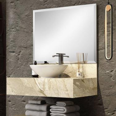 Imagem de Bancada em Porcelanato para Banheiro 80cm Max para Cuba de Apoio Blu Travertino