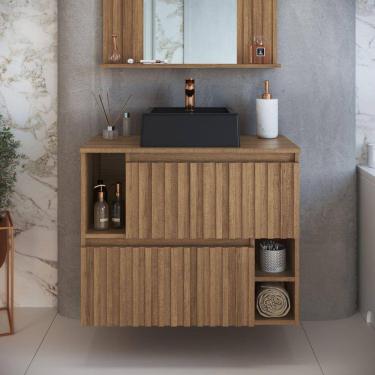 Imagem de Gabinete de Banheiro Suspenso 75cm Luiza com 2 Portas Basculante com Cuba Mel