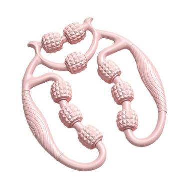 Imagem de MERIGLARE Braço perna massageador 9 rodas rolo muscular braçadeira perna rolo circular perna braçadeira para tênis interno cotovelo pescoço corpo inteiro coxa, ROSA