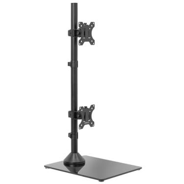 Imagem de VIVO Suporte de mesa para monitor duplo com base de vidro temperado, suporte LCD independente, comporta 2 telas ultralargas empilhadas de até 34 polegadas, preto, STAND-V002LG
