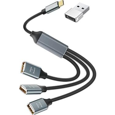 Imagem de PASOW Cabo adaptador USB C macho para 3 USB fêmea, cabo divisor USB C OTG, Thunderbolt 3 para 3 tipo A, divisor de dados, conversor de dados, conector de vários hubs, para MacBook, iPad Pro Air