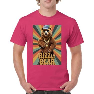 Imagem de Camiseta divertida Rizzly Bear Charisma Pun Charming Meme Grizzly Flirting Smooth Talker Dating Confidence Camiseta masculina, Rosa choque, XXG