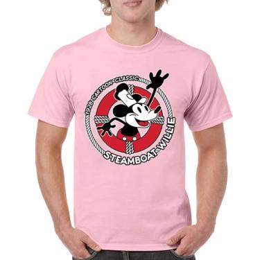 Imagem de Camiseta masculina Steamboat Willie Life Preserver engraçada clássica desenho animado praia Vibe Mouse in a Lifebuoy Silly Retro, Rosa claro, GG