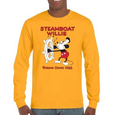 Imagem de Camiseta de manga comprida Steamboat Willie Vibing Since 1928 icônica retrô desenho animado mouse atemporal clássico vintage Vibe, Amarelo, XXG