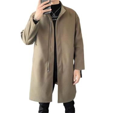 Imagem de USTZFTBCL Casaco masculino longo outono inverno casual solto cor sólida estilo coreano jaqueta masculina, Café fino, M