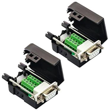 Imagem de CenryKay Conector DB9 sem solda, terminal de porta de 9 pinos, conector adaptador macho, placa breakout com caixa de parafusos longos tubo traseiro (2 peças fêmea)