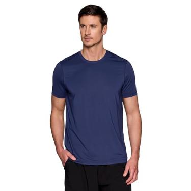 Imagem de RBX Camiseta masculina de ginástica ativa, manga curta, leve, malha de jérsei elástico, secagem rápida, gola redonda, corrida, treino, Jacquard azul-marinho, P
