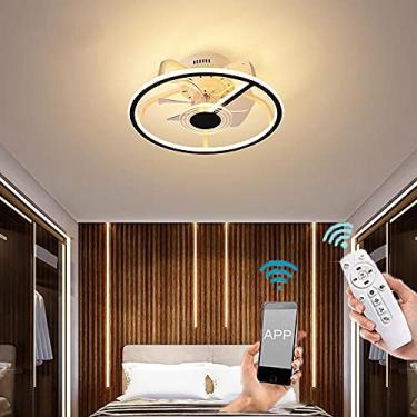 Imagem de Ventilador de teto LED com luz e controle remoto Ventilador ultra silencioso Lâmpada de teto regulável Ventilador invisível Luz moderna do ventilador da sala de estar com APP e 3 velocidades