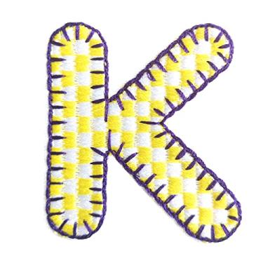 Imagem de 5 Pçs Patches de letras de chenille adesivos de ferro em remendos de letras universitárias com glitter, patch bordado costurar em remendos para roupas chapéu camisa bolsa (Muticolor, K)