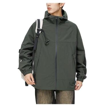Imagem de Jaqueta masculina leve, corta-vento, cor combinando com chuva, casaco de ciclismo com capuz e gola, Verde militar, M