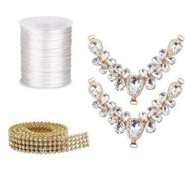 Imagem de Kit Cabedal em V Cristal Chinelo Decoração Design Pedrarias Estilo Customização Artesanato (Branco)