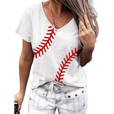 Imagem de Rub Some Dirt On It Baseball Graphic Cute T Shirt Feminina Letras Impresso Softball Camisetas Casuais Esportivas Tops, Branco 2, M