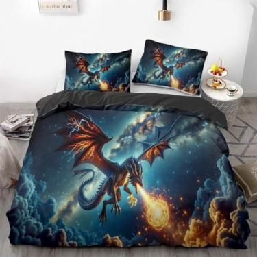 Imagem de Jogo de cama com capa de edredom dragão - perfeito para decoração de quarto infantil, conjunto de três peças (sem enchimentos) (estilo 5, completo 200 x 228 cm + 50 x 76 cm x 2)