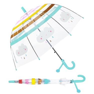 Imagem de decalsweet Guarda-chuva infantil com bolhas transparentes para chuva, cúpula transparente, à prova de vento, com alça de gancho de fácil aderência para meninas e meninos, Nuvens azuis, Klein, Moderno