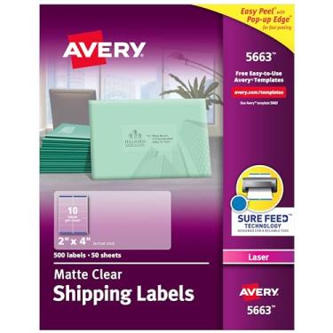 Imagem de Avery Etiquetas de endereço transparentes foscas foscas para impressoras a laser, 5 cm x 10 cm, 500 etiquetas (5663)