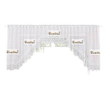 Imagem de Cortina Bando Renda Cascata Cozinha Bules Branca 3,15X0,95