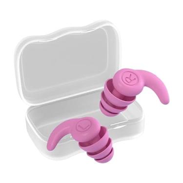 Imagem de Waillynice 1 par de tampões de ouvido de silicone à prova d'água com 3 camadas de protetor de ouvido com cancelamento de ruído à prova de som para crianças de 5 a 12 anos (rosa, extra grande)