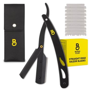 Imagem de The Beard Club Navajas Para Barbero – Navajas – Kit de barbear de borda reta – Lâmina derby única premium com 10 lâminas substituíveis de aço inoxidável e estojo de couro