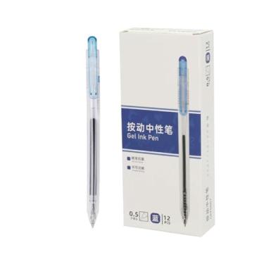 Imagem de Joucien 12 peças/caixa - Caneta neutra de ação estudantil de 0,5 mm preta com cabeça de bala neutra - azul 12 peças/caixa