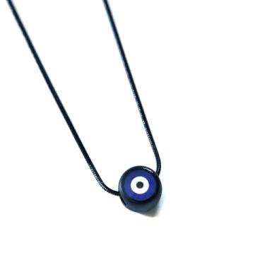 Imagem de Colar preto masculino olho grego corrente aço inoxidável/cordão pingente proteção